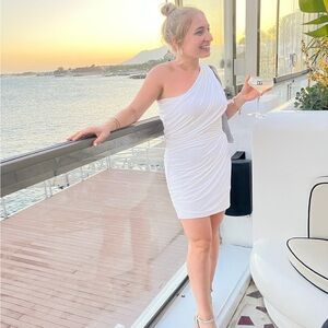 White bridal  One-Shoulder Draped Dress